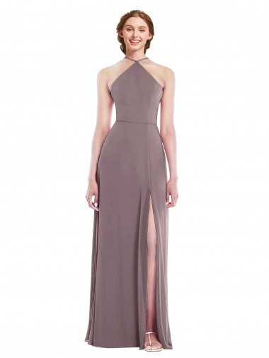 Boutique Rose poudré Trapèze Licou Mousseline Longue Formelles Robes demoiselle d'honneur / Robes de soirée