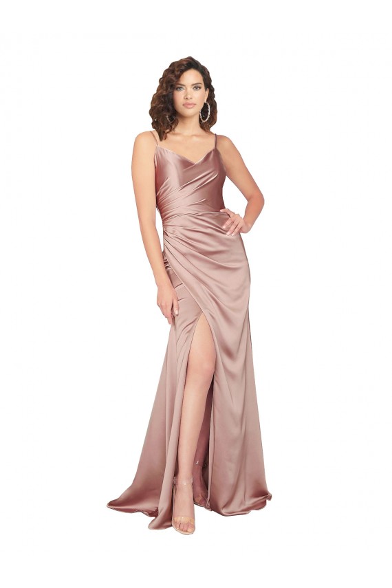 Boutique Rose poussiéreux Fourreau Col V Satiné Soyeux Longue Formelles Robes demoiselle d'honneur / Robes de soirée / Robes de bal