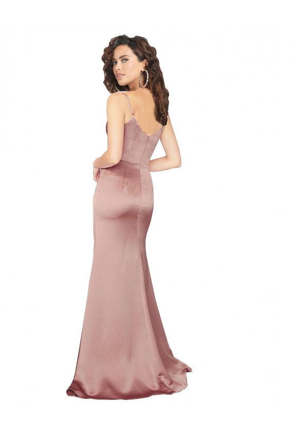 Boutique Rose poussiéreux Fourreau Col V Satiné Soyeux Longue Formelles Robes demoiselle d'honneur / Robes de soirée / Robes de bal