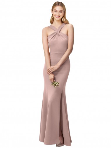Boutique Rose poussiéreux Fourreau Licou Col Haut Crêpe Stretch Longue Robes demoiselle d'honneur / Robes de bal