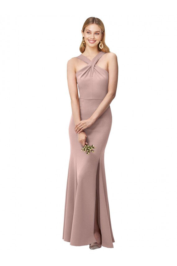 Boutique Rose poussiéreux Fourreau Licou Col Haut Crêpe Stretch Longue Robes demoiselle d'honneur / Robes de bal