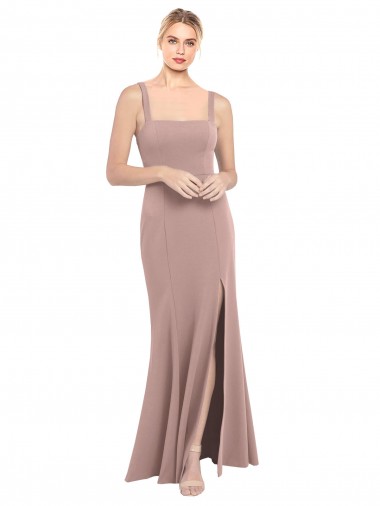 Boutique Rose poussiéreux Sirène Col Carré Col Haut Crêpe Stretch Longue Robes demoiselle d'honneur / Robes de bal