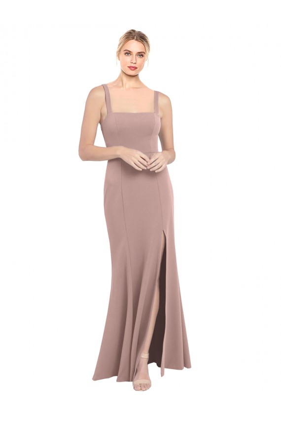 Boutique Rose poussiéreux Sirène Col Carré Col Haut Crêpe Stretch Longue Robes demoiselle d'honneur / Robes de bal