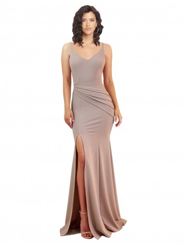 Boutique Rose poussiéreux Sirène Col V Crêpe Stretch Longue Formelles Robes demoiselle d'honneur / Robes de soirée / Robes de bal