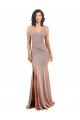 Boutique Rose poussiéreux Sirène Col V Crêpe Stretch Longue Formelles Robes demoiselle d'honneur / Robes de soirée / Robes de bal