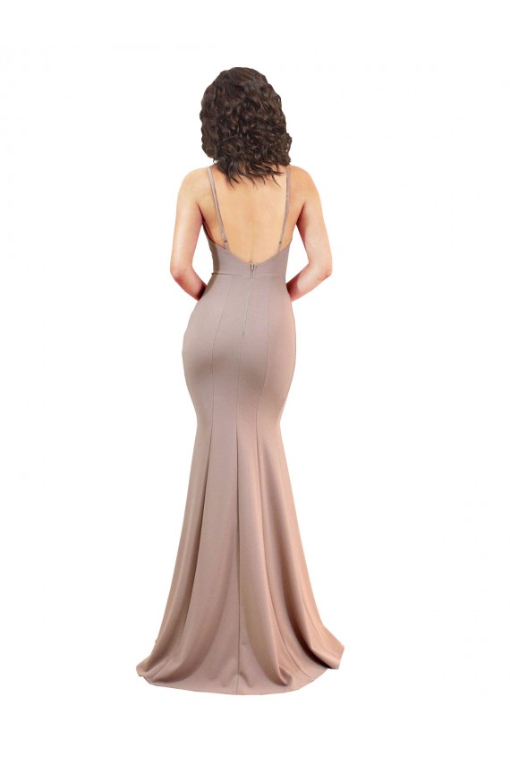Boutique Rose poussiéreux Sirène Col V Crêpe Stretch Longue Formelles Robes demoiselle d'honneur / Robes de soirée / Robes de bal