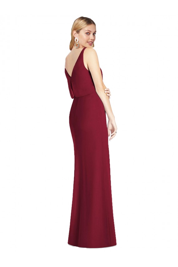 Boutique Rose poussiéreux Sirène Col V Mousseline Longue Robes demoiselle d'honneur
