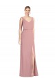 Boutique Rose poussiéreux Sirène Col V Mousseline Longue Robes demoiselle d'honneur