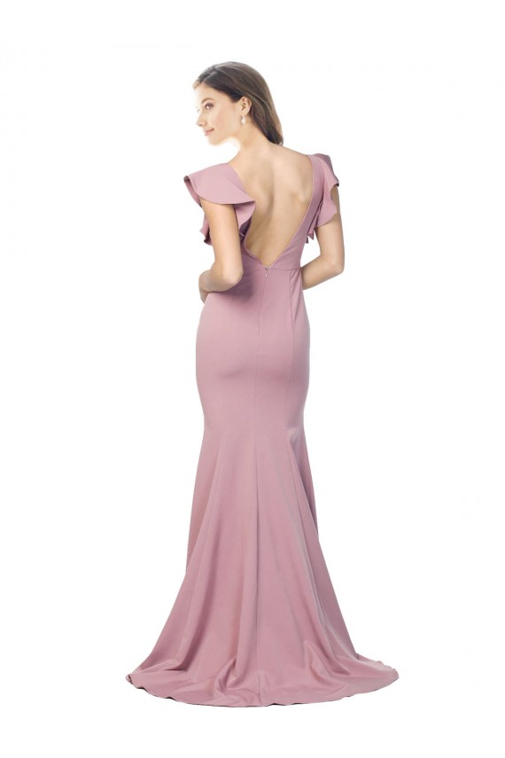 Boutique Rose poussiéreux Sirène Col rond Balayage train Crêpe Stretch Longue Formelles Robes demoiselle d'honneur / Robes de soirée / Robes de bal