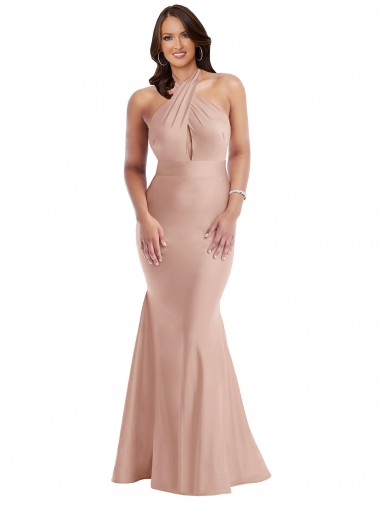 Boutique Rose poussiéreux Sirène Licou Satiné Soyeux Longue Formelles Robes demoiselle d'honneur / Robes de soirée / Robes de bal