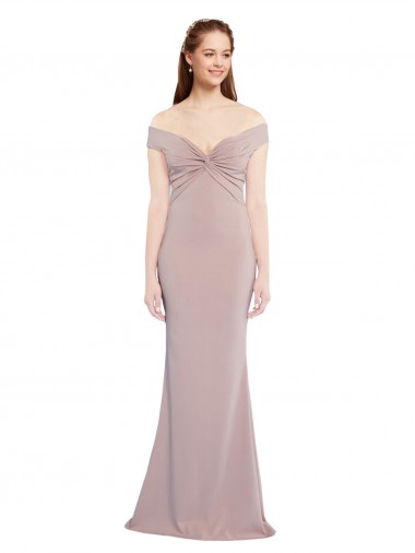 Boutique Rose poussiéreux Sirène Épaule Dénudée Col V Crêpe Stretch Longue Formelles Robes demoiselle d'honneur / Robes de soirée / Robes de bal