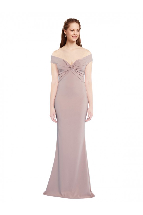 Boutique Rose poussiéreux Sirène Épaule Dénudée Col V Crêpe Stretch Longue Formelles Robes demoiselle d'honneur / Robes de soirée / Robes de bal