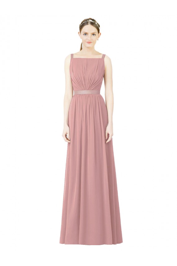 Boutique Rose poussiéreux Trapèze Col Haut Mousseline Longue Robes demoiselle d'honneur