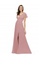 Boutique Rose poussiéreux Trapèze Col V Mousseline Longue Robes demoiselle d'honneur