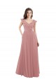 Boutique Rose poussiéreux Trapèze Col V Mousseline Longue Robes demoiselle d'honneur