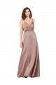 Boutique Rose poussiéreux Trapèze Col V Satiné Soyeux Longue Formelles Robes demoiselle d'honneur / Robes de soirée