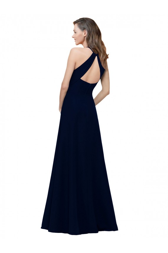 Boutique Rose poussiéreux Trapèze Col bijou Col Haut Crêpe Stretch Longue Robes demoiselle d'honneur / Robes de bal