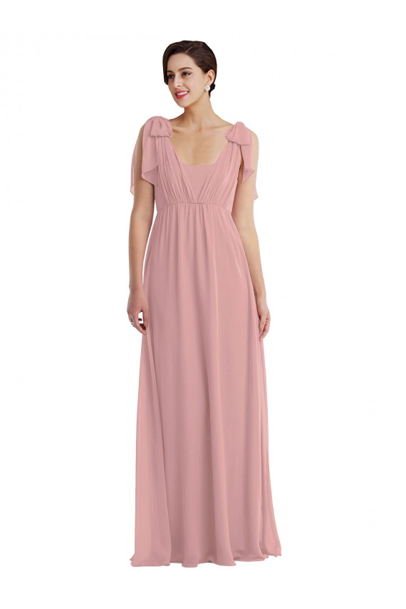 Boutique Rose poussiéreux Trapèze Licou Mousseline Longue Robes demoiselle d'honneur