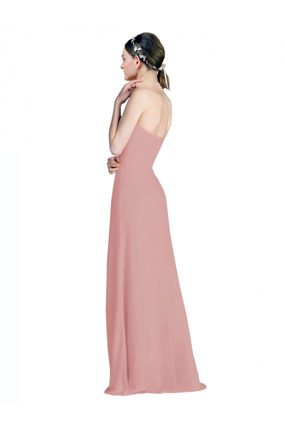Boutique Rose poussiéreux Trapèze Mousseline Longue Robes demoiselle d'honneur