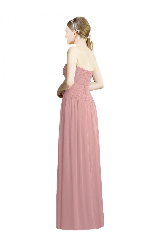 Boutique Rose poussiéreux Trapèze Sans bretelle Mousseline Longue Formelles Robes demoiselle d'honneur / Robes de soirée