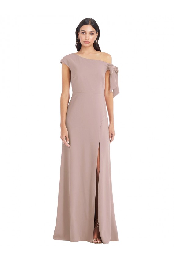 Boutique Rose poussiéreux Trapèze Épaule Dénudée Crêpe Stretch Longue Formelles Robes demoiselle d'honneur / Robes de soirée / Robes de bal