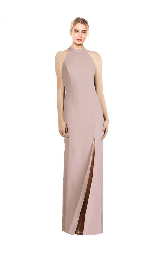 Boutique Rose poussiéreux Trompette Licou Crêpe Stretch Longue Robes demoiselle d'honneur
