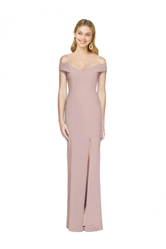 Boutique Rose poussiéreux Trompette Épaule Dénudée Crêpe Stretch Longue Robes demoiselle d'honneur / Robes de bal