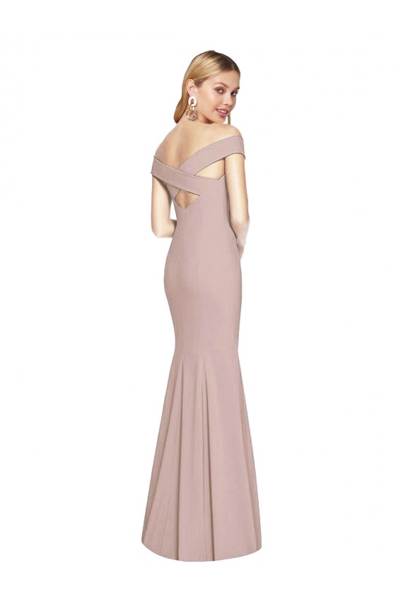Boutique Rose poussiéreux Trompette Épaule Dénudée Crêpe Stretch Longue Robes demoiselle d'honneur / Robes de bal