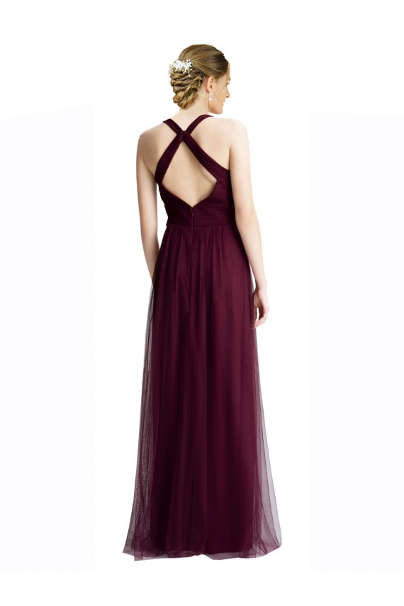 Boutique Rouge 74 Trapèze Licou Col V Tulle Longue Robes demoiselle d'honneur