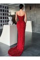 Boutique Rouge Fourreau Col V Balayage train Paillettes Velours Longue Robes de bal