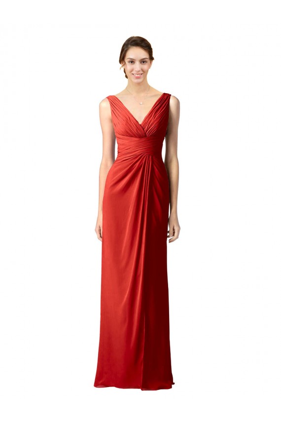 Boutique Rouge Fourreau Col V Mousseline Longue Robes demoiselle d'honneur