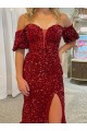 Boutique Rouge Fourreau Épaule Dénudée Traîne moyenne Paillettes Velours Longue Robes de bal