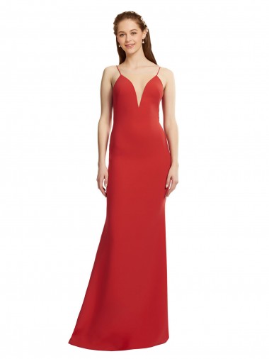 Boutique Rouge Sirène Bretelles spaghetti Col V Crêpe Stretch Longue Formelles Robes demoiselle d'honneur / Robes de soirée / Robes de bal