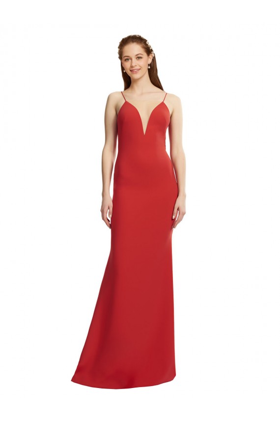 Boutique Rouge Sirène Bretelles spaghetti Col V Crêpe Stretch Longue Formelles Robes demoiselle d'honneur / Robes de soirée / Robes de bal