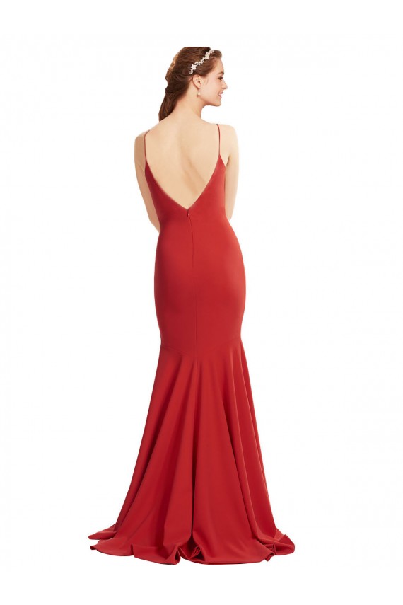 Boutique Rouge Sirène Bretelles spaghetti Col V Crêpe Stretch Longue Formelles Robes demoiselle d'honneur / Robes de soirée / Robes de bal