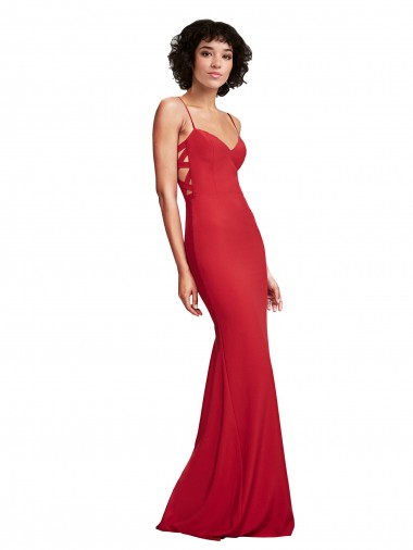 Boutique Rouge Sirène Bretelles spaghetti Crêpe Stretch Longue Formelles Robes demoiselle d'honneur / Robes de soirée / Robes de bal