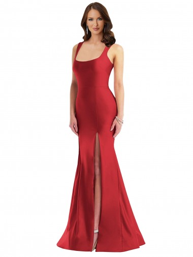 Boutique Rouge Sirène Col Carré Satiné Soyeux Longue Formelles Robes demoiselle d'honneur / Robes de soirée / Robes de bal