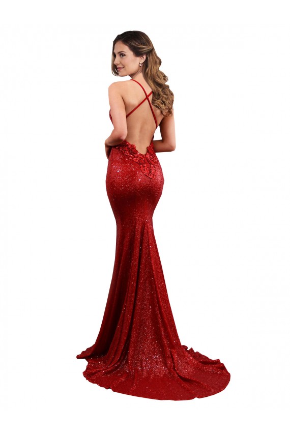 Boutique Rouge Sirène Col V Paillette Longue Formelles Robes demoiselle d'honneur / Robes de soirée / Robes de bal