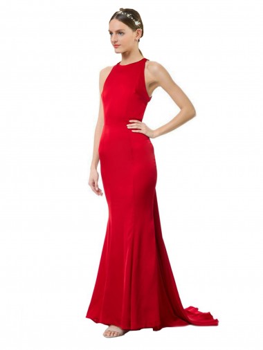 Boutique Rouge Sirène Licou Col Haut Crêpe Stretch Longue Formelles Robes demoiselle d'honneur / Robes de soirée / Robes de bal