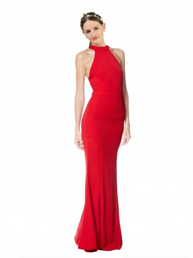 Boutique Rouge Sirène Licou Col Haut Crêpe Stretch Longue Formelles Robes demoiselle d'honneur / Robes de soirée / Robes de bal