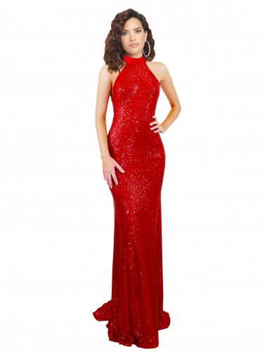 Boutique Rouge Sirène Licou Col Haut Paillette Longue Formelles Robes demoiselle d'honneur / Robes de soirée / Robes de bal