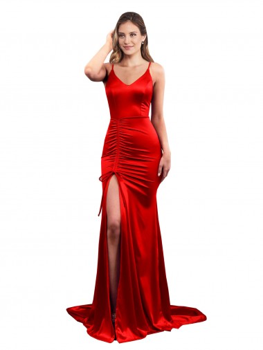 Boutique Rouge Sirène Satiné Stretch Longue Formelles Robes demoiselle d'honneur / Robes de soirée / Robes de bal