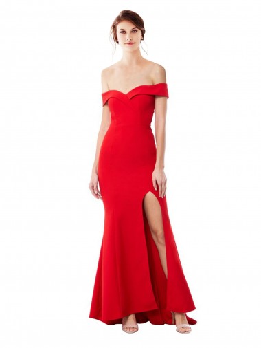 Boutique Rouge Sirène Épaule Dénudée Crêpe Stretch Longue Formelles Robes demoiselle d'honneur / Robes de soirée / Robes de bal