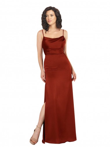 Boutique Rouge Trapèze Bretelles spaghetti Col Carré Satiné Soyeux Longue Formelles Robes demoiselle d'honneur / Robes de soirée / Robes de bal