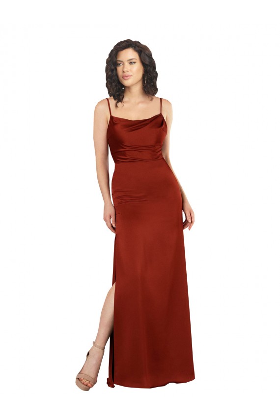 Boutique Rouge Trapèze Bretelles spaghetti Col Carré Satiné Soyeux Longue Formelles Robes demoiselle d'honneur / Robes de soirée / Robes de bal