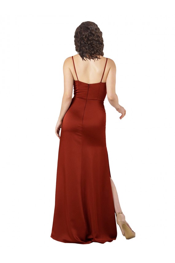 Boutique Rouge Trapèze Bretelles spaghetti Col Carré Satiné Soyeux Longue Formelles Robes demoiselle d'honneur / Robes de soirée / Robes de bal