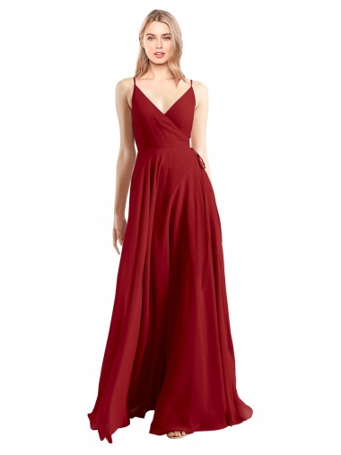 Boutique Rouge Trapèze Bretelles spaghetti Col V Mousseline Longue Robes demoiselle d'honneur