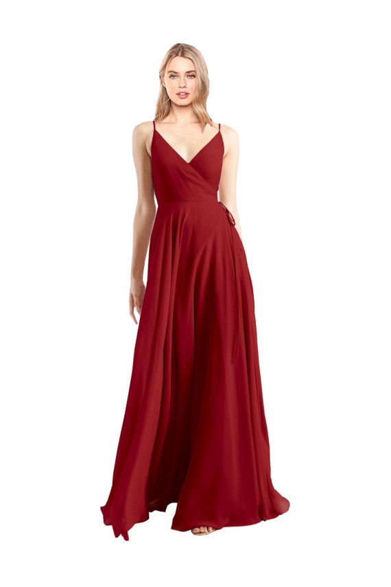 Boutique Rouge Trapèze Bretelles spaghetti Col V Mousseline Longue Robes demoiselle d'honneur
