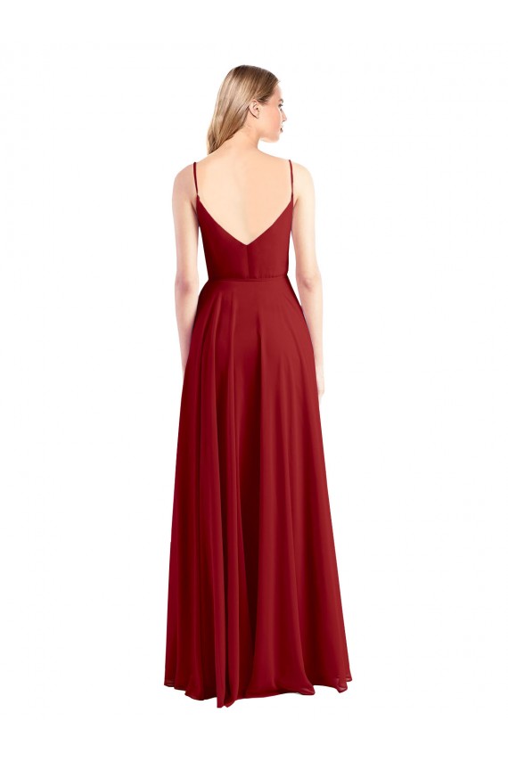 Boutique Rouge Trapèze Bretelles spaghetti Col V Mousseline Longue Robes demoiselle d'honneur