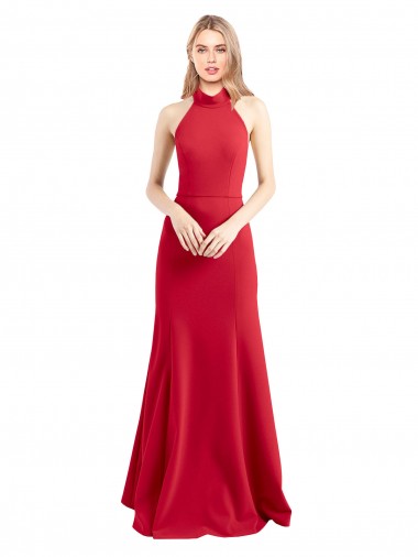 Boutique Rouge Trapèze Licou Col Haut Crêpe Stretch Longue Formelles Robes demoiselle d'honneur / Robes de soirée / Robes de bal